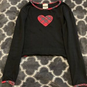 Plaid patchwork heart crop top